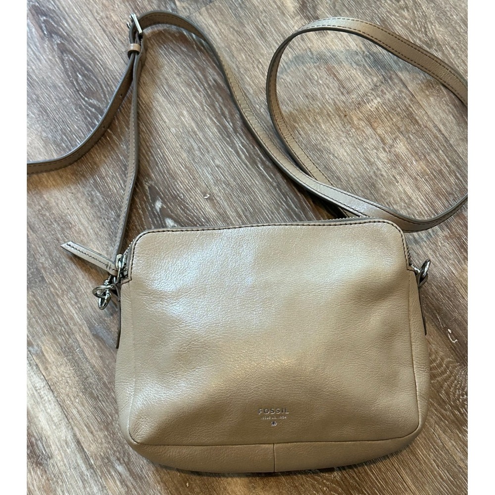 Fossil Sydney Tan Leather Crossbody bag Double Zipper Crossbody